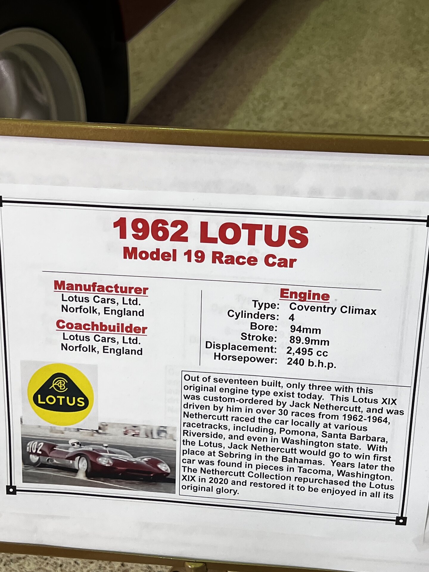 1962 Lotus Model 19 Monte Carlo raced by J.B. Nethercutt, photographed first-hand by Omar Mukhtar.